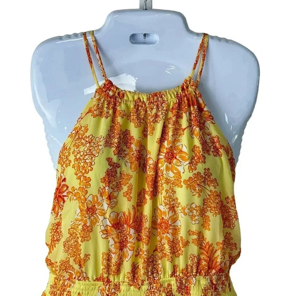 NWT Collective Concepts Smocked Waist Halter Dress Yellow Orange Floral SZ XL - Picture 3 of 10